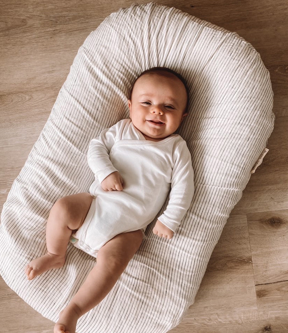 Bubba Cloud Organic Baby Lounger Pinstripe Linen