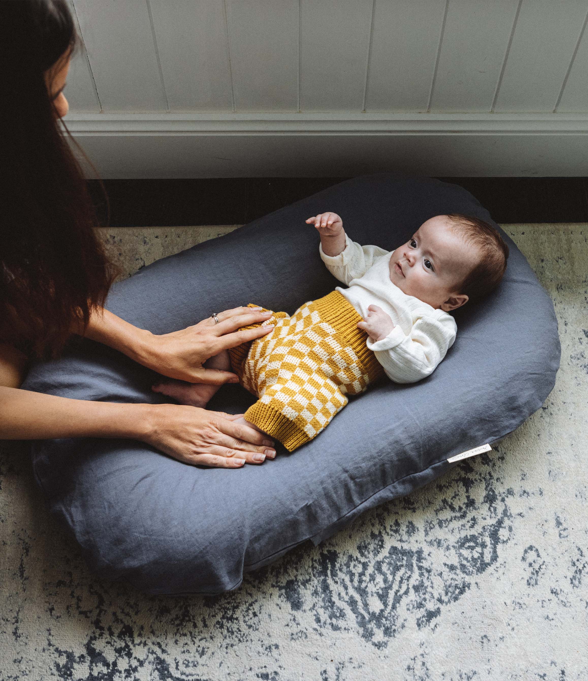 Bubba Cloud Organic Baby Lounger Stormy Skies Linen