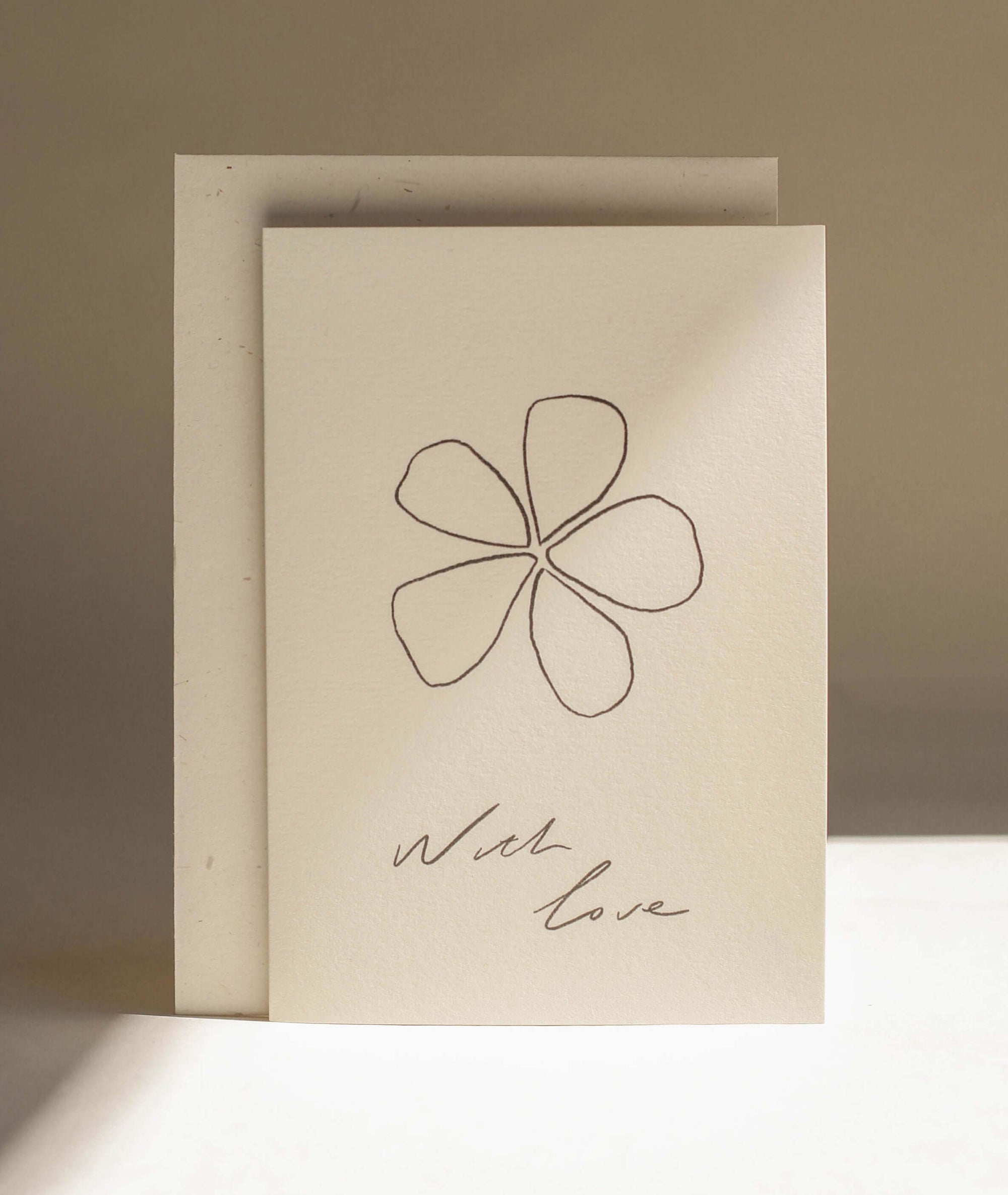 Greeting Card - The Hand Drawn Lettering Says "With Love" And A Hand Drawn Flower. 